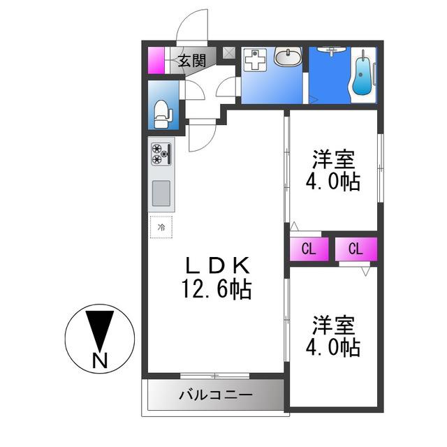 TIO GRACE(2LDK/2階)の間取り写真