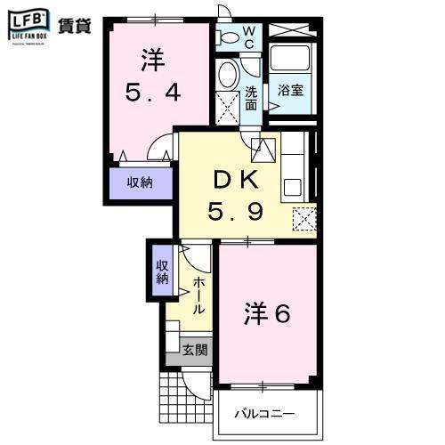 エクセレントハイツC(2DK/1階)の間取り写真