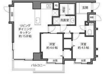 ウィン麻布十番ハラビル(2LDK/2階)の間取り写真