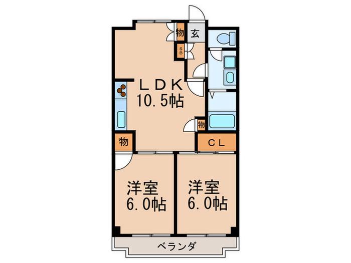 ウエストヒルズ21(2LDK/7階)の間取り写真