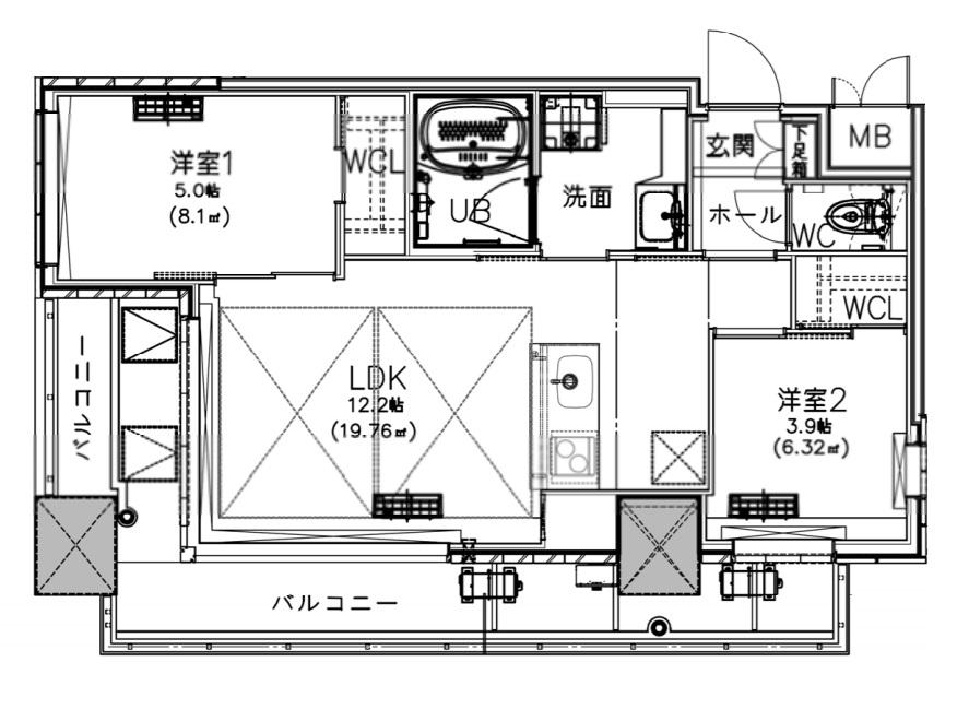 ノルデンタワー南森町アドバンス(2LDK/6階)の間取り写真
