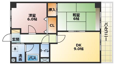 グランシティ西大路(2DK/3階)の間取り写真