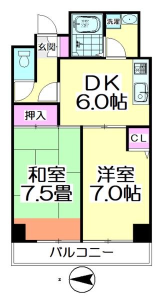 ハイツサカエ(2DK/2階)の間取り写真
