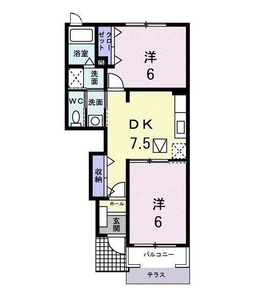 ヴィラージュIV(2DK/1階)の間取り写真
