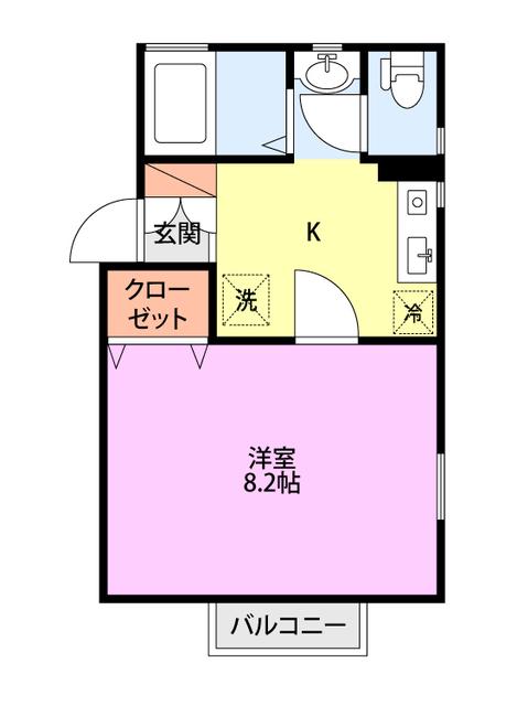 オンディーヌ女池(1K/2階)の間取り写真