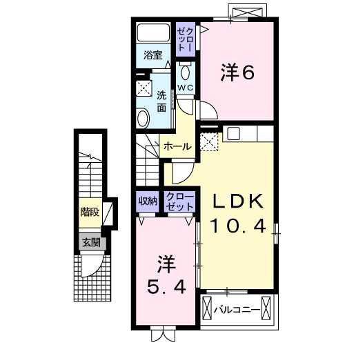 カーサフィオーレB(2LDK/2階)の間取り写真