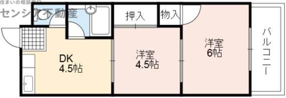 ミネルバ天王田(2DK/6階)の間取り写真
