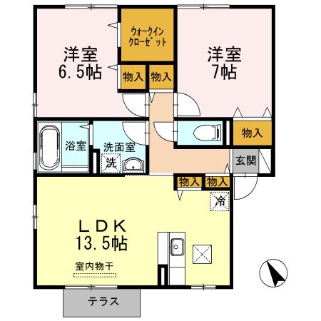 メゾンドールC棟(2LDK/1階)の間取り写真