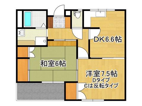 アップルハウス飯野 1号館(2DK/1階)の間取り写真