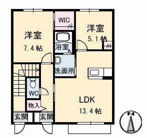 トリニティコートC棟(2LDK/1階)の間取り写真