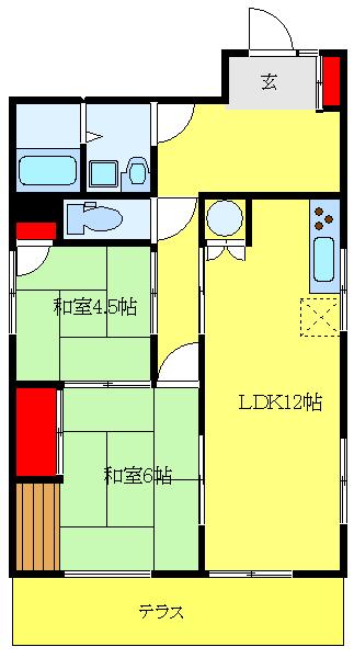 アーバンプレイス高野(2LDK/1階)の間取り写真