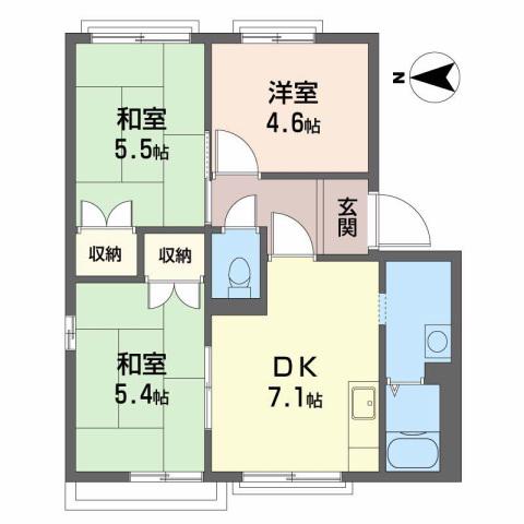 グランソレイユA(3DK/2階)の間取り写真