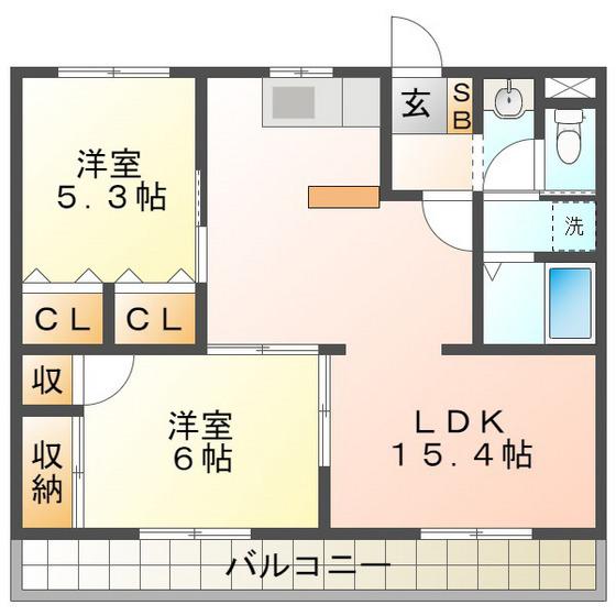 リュミエール(2LDK/2階)の間取り写真