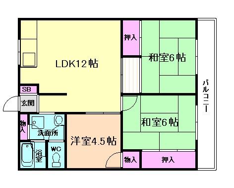 エリエールハイツ川西(3LDK/5階)の間取り写真
