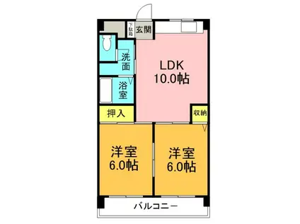 コーポカワチ(2LDK/4階)の間取り写真