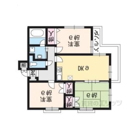 カーディナル長岡京(3LDK/2階)の間取り写真