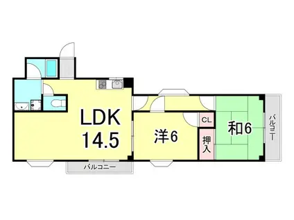 エスポアール西宮北口II(2LDK/2階)の間取り写真