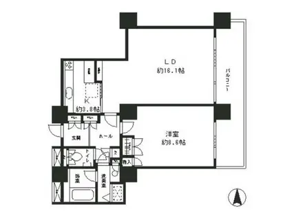 リバーポイントタワー(1LDK/18階)の間取り写真