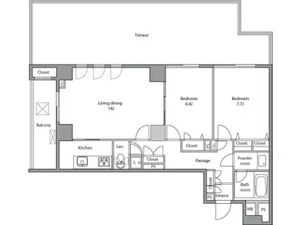 DELLCS永田町(2LDK/1階)の間取り写真