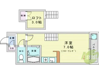 東三国ユーリプラザ(ワンルーム/3階)の間取り写真