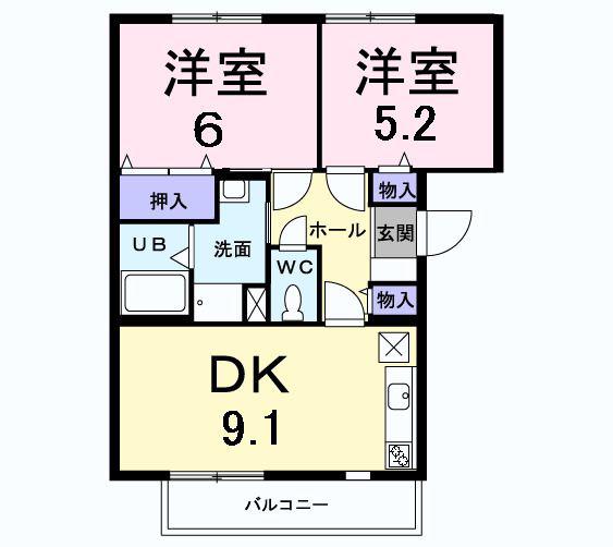サンブルージュ(2DK/2階)の間取り写真