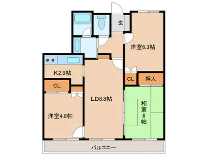 ダイアパレス三条(3LDK/9階)の間取り写真