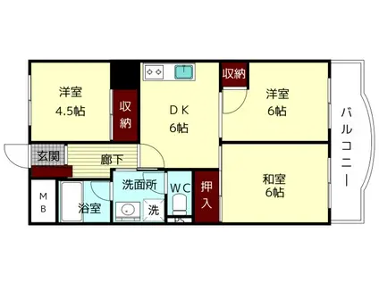 ハイネス生駒(3DK/4階)の間取り写真