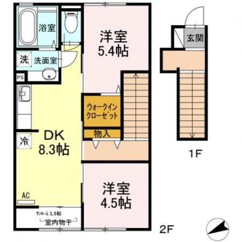 コンフォーティアII(2SDK/2階)の間取り写真