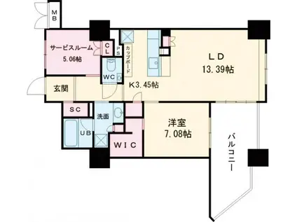 ビバシティー京坪(2LDK/12階)の間取り写真