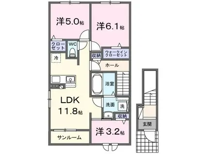 ニコリヴI(3LDK/2階)の間取り写真