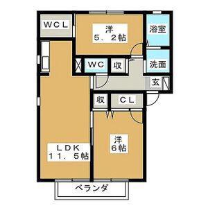 ニューフィールド(2LDK/2階)の間取り写真