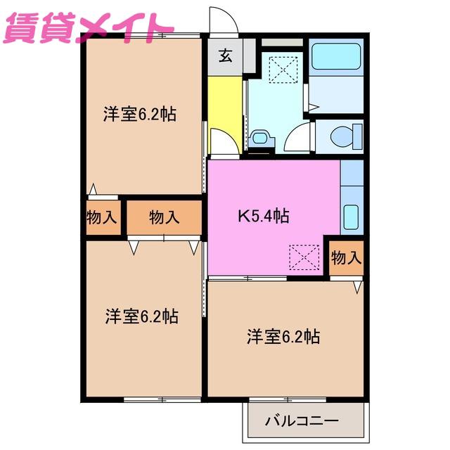 エクセルタウンI(3DK/2階)の間取り写真