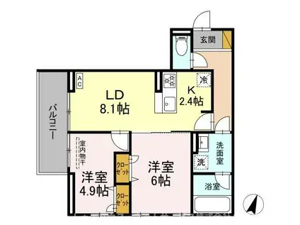 リシェスみのり台 A棟(2LDK/2階)の間取り写真