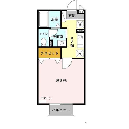 ドゥシェル(1K/2階)の間取り写真