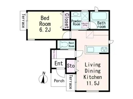 パイン B棟(1LDK/1階)の間取り写真