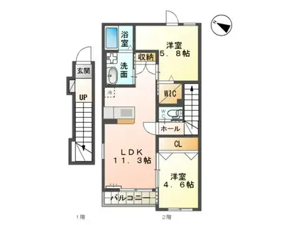 ヴェルジュ菅原(2LDK/2階)の間取り写真