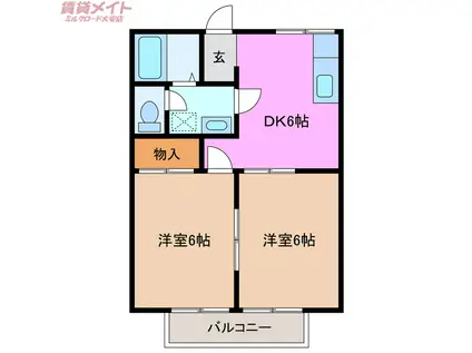 リバティウイング利平治(2DK/2階)の間取り写真