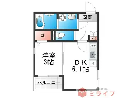 加美北一丁 B(1DK/3階)の間取り写真