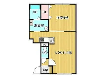 北海道函館市 4階建 築9年(1LDK/2階)の間取り写真