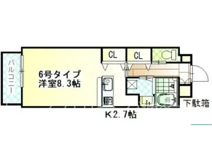 ギャラン御供所町(1K/6階)の間取り写真