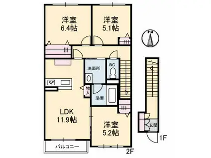 アヴィーロード今保(3LDK/2階)の間取り写真