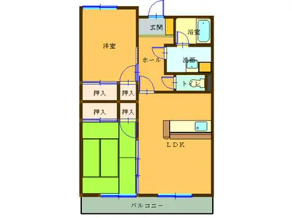 エレガンテ坪井(2LDK/2階)の間取り写真