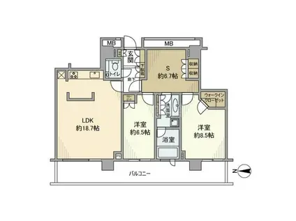 ザリバ-プレイスサウスタワ-(2SLDK/24階)の間取り写真
