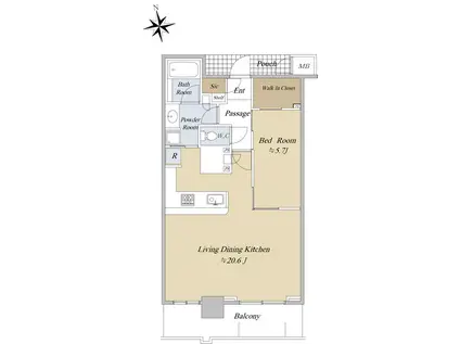 プラネ・ルネ スプリングスタワー大阪(1LDK/32階)の間取り写真