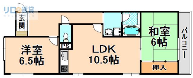 ラヴィール若宮(2LDK/4階)の間取り写真