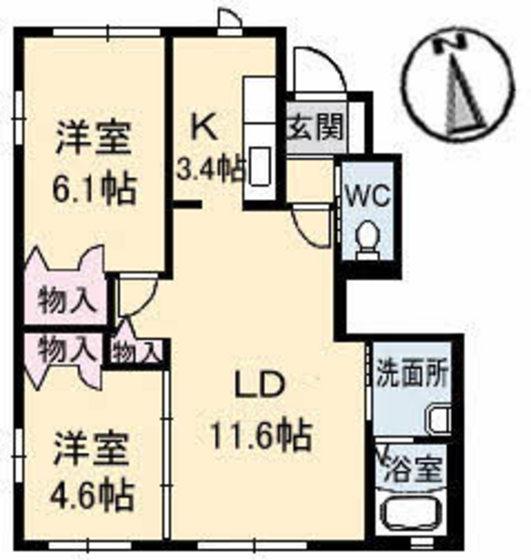 ディア ハイン B(2LDK/1階)の間取り写真