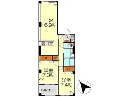 幟立ビル(2LDK/2階)の間取り写真