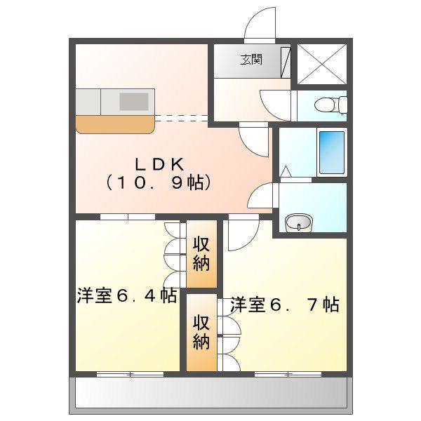 F・ロッシュ(2LDK/2階)の間取り写真