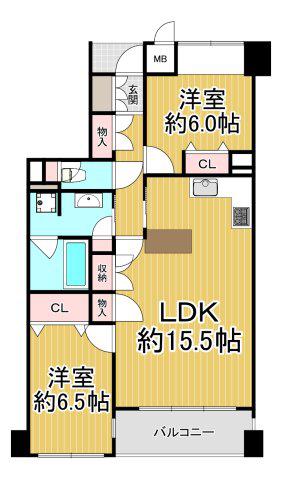 甲子園四番町パークハウス(2LDK/1階)の間取り写真