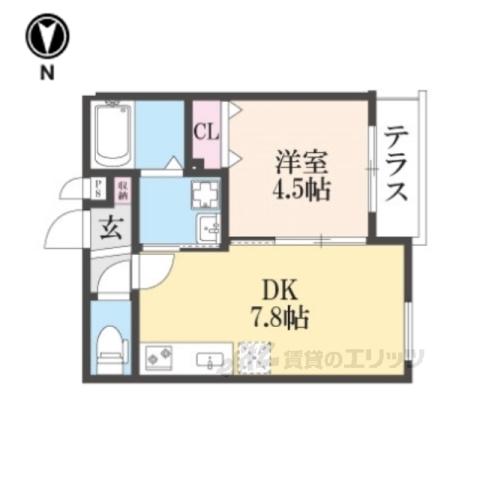 グランツ東福寺(1LDK/1階)の間取り写真